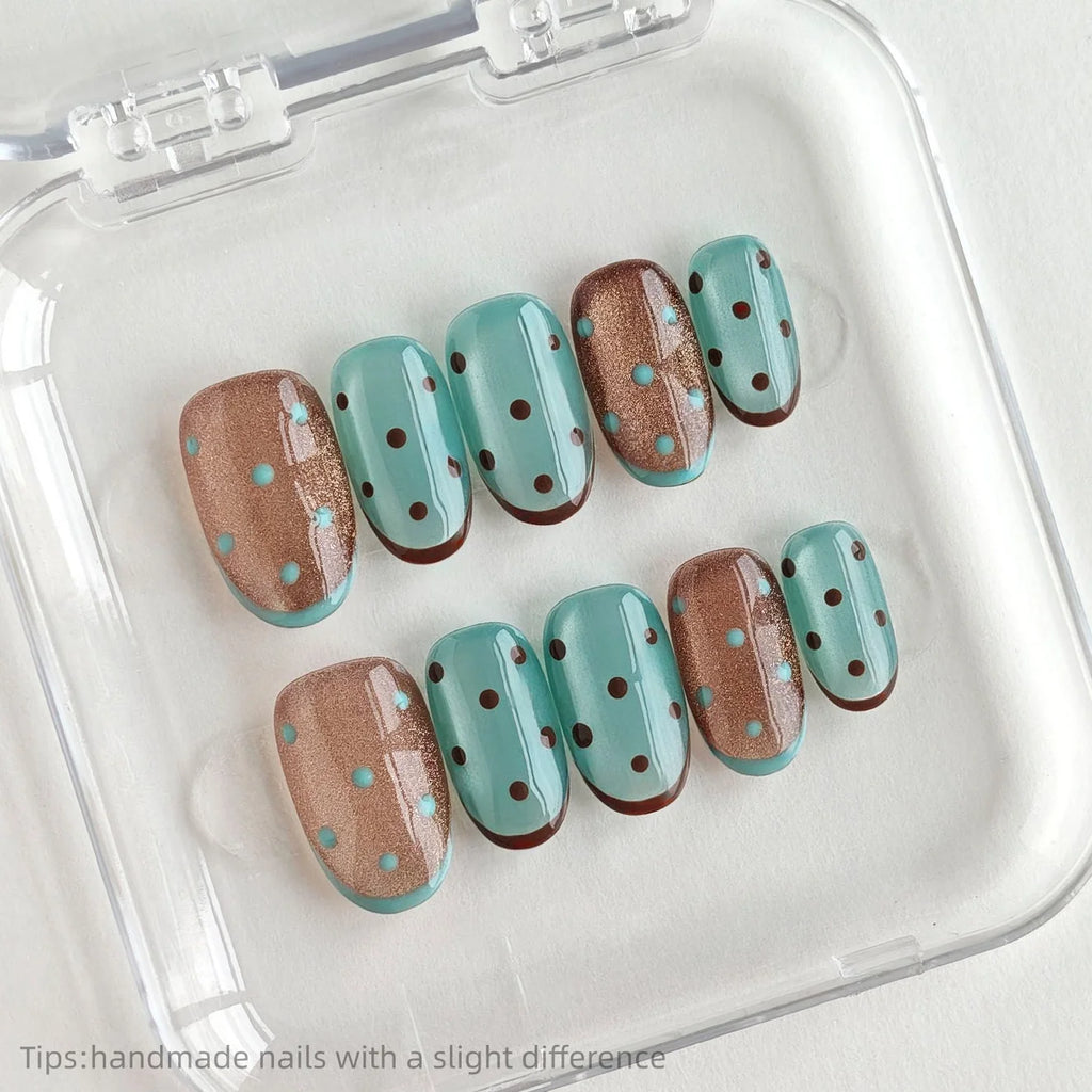 Mint & Mocha Cat-Eye Polka